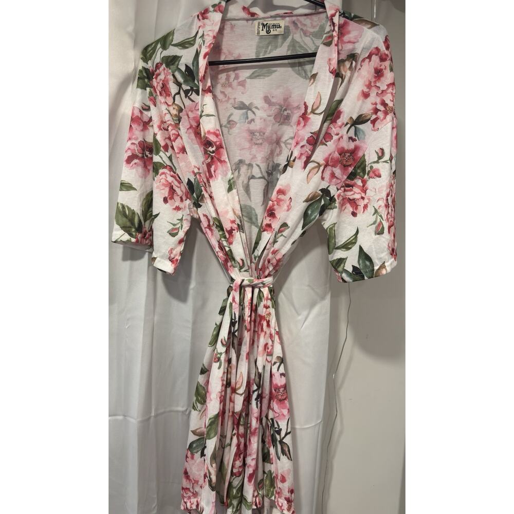 Show Me Your Mumu Women's Shirt Robe Short Sleeve Floral White Pink OS Valentine